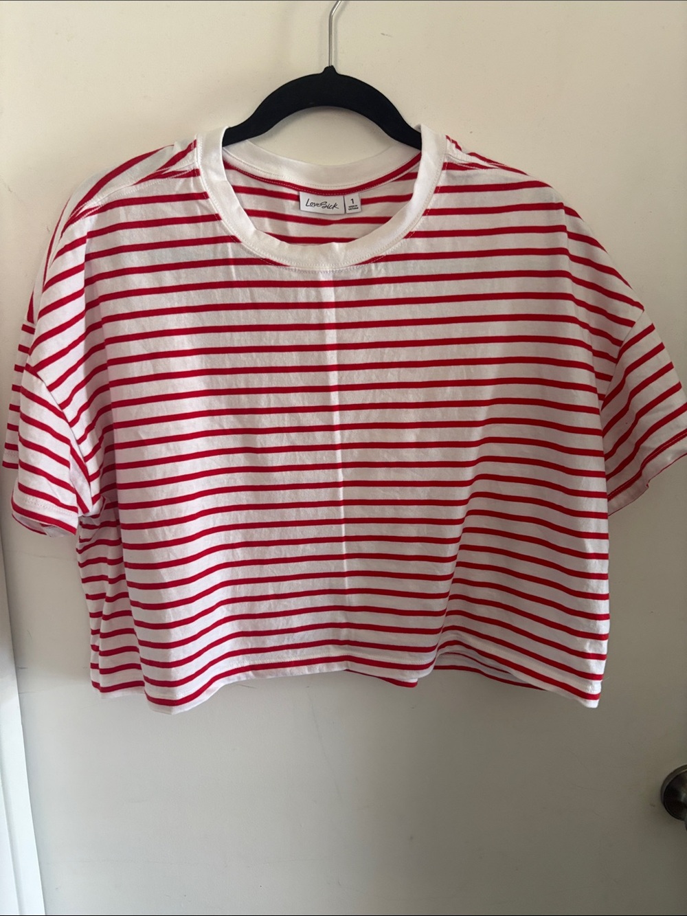 love, Fire Red & White Striped Crop Tee